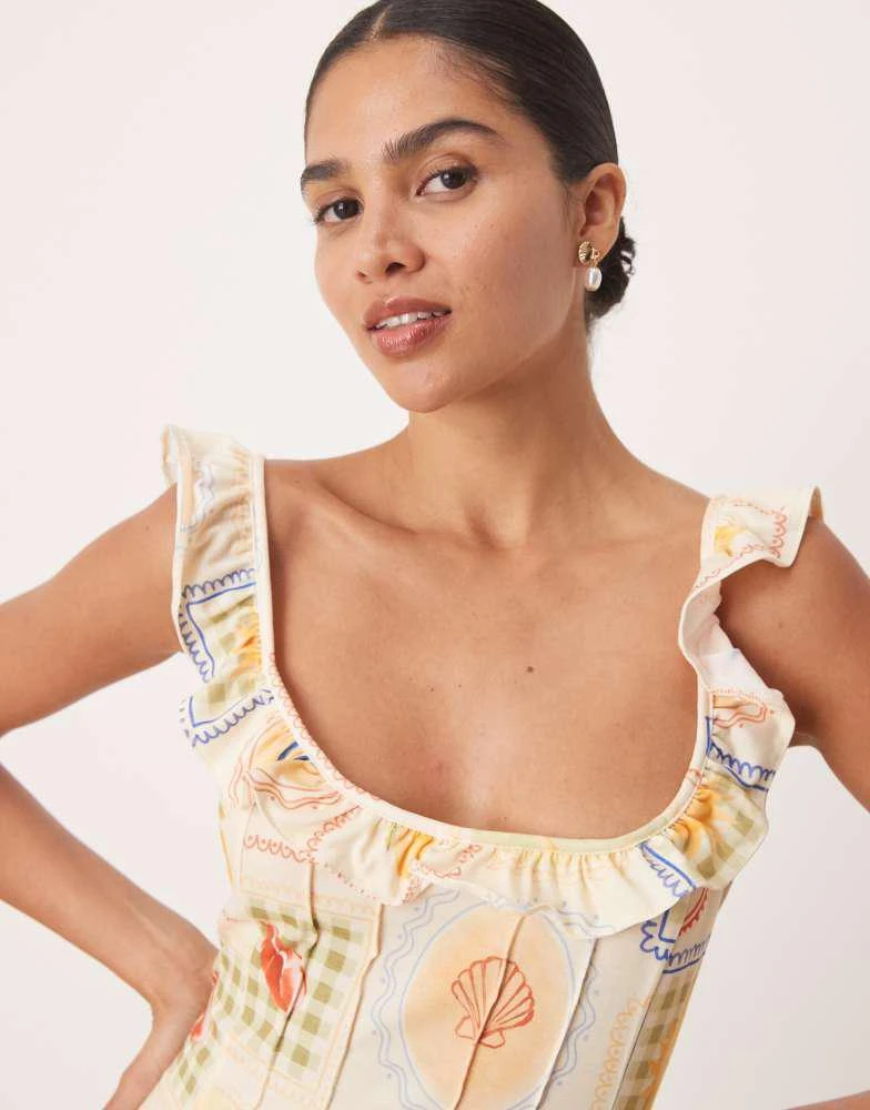 ASOS ASOS DESIGN frill front and straps mini dress in postcard print 4