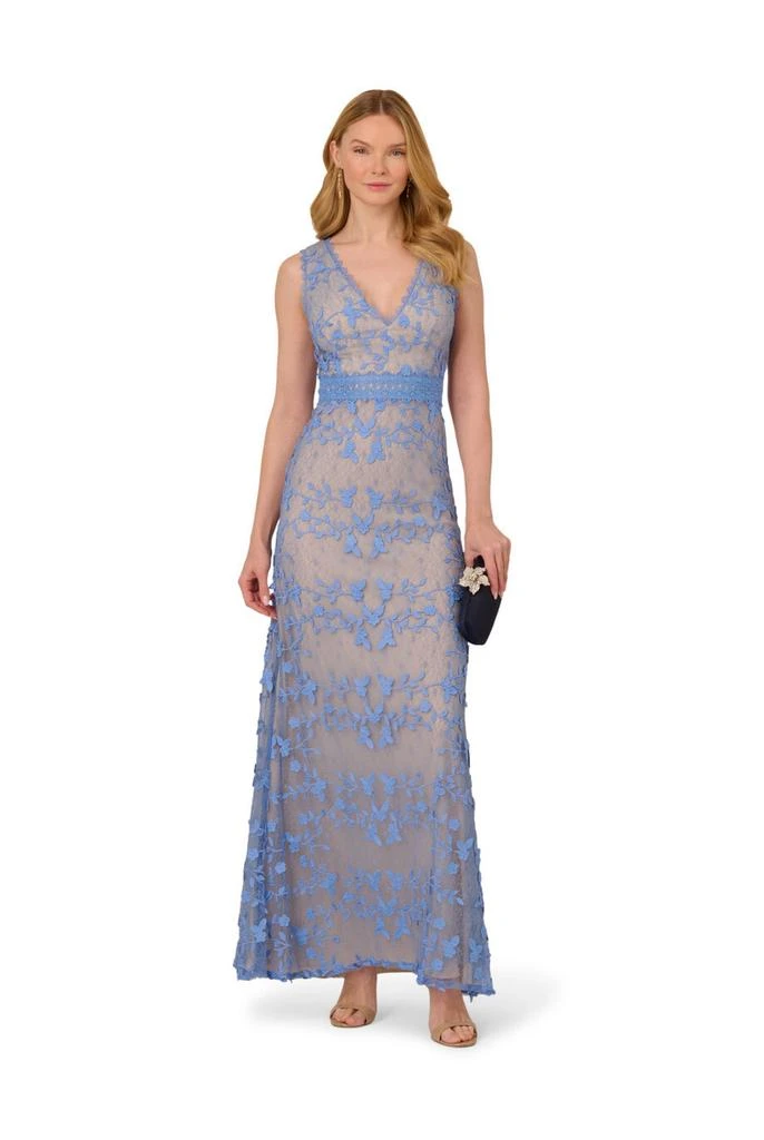 Adrianna Papell Embroidered lace v-neck gown 4