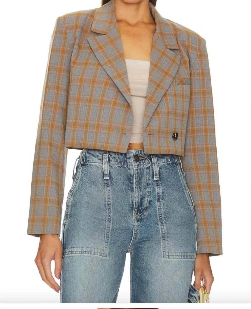 Steve Madden Rupi Cropped Blazer In Grey Plaid 1