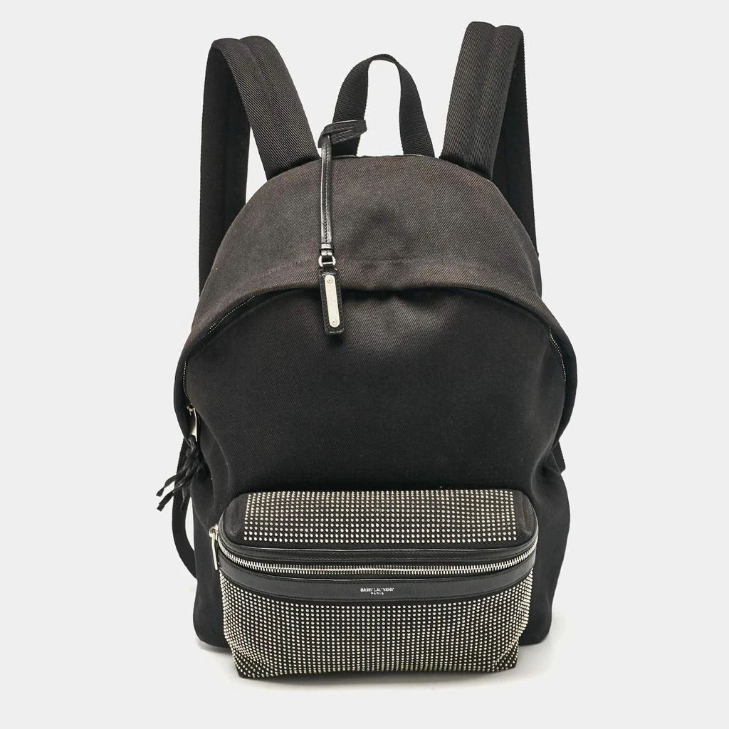 Yves Saint Laurent Saint Laurent Black Canvas and Leather City Studded Backpack 1