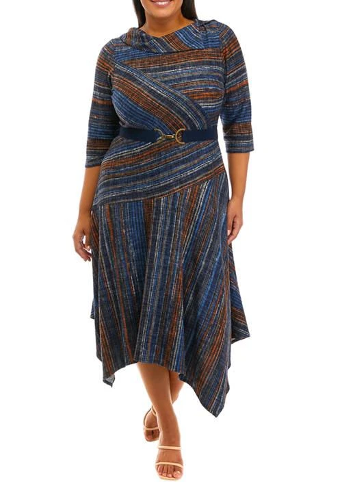 Julian Taylor Taylor Plus Size 3 4 Sleeve Stripe Print Mock Neck Fit And Flare Dress 1