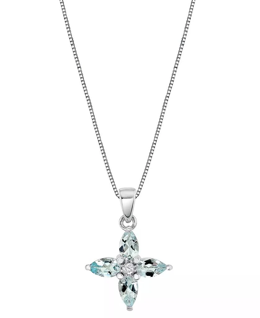Macy's Aquamarine (3/4 ct. t.w.) & Diamond Accent Flower 18" Pendant Necklace in 14k White Gold 1