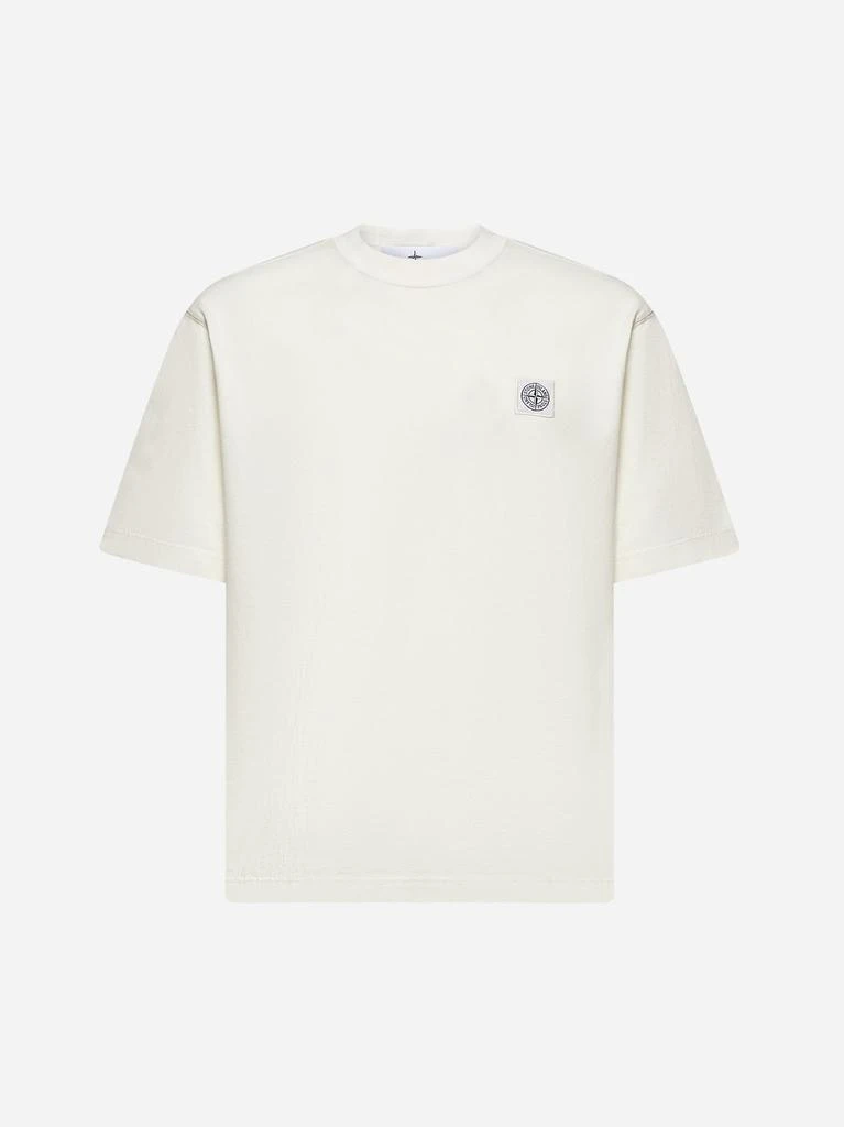 STONE ISLAND Ivory cotton logo patch T-shirt 1