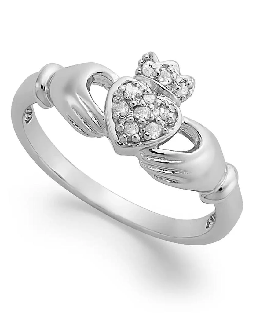 Macy's Diamond Claddagh Ring in Sterling Silver (1/10 ct. t.w.) 1