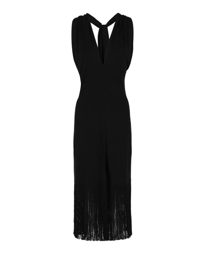Salvatore Ferragamo Plunging Sleeveless Fringe-Hem Midi Dress