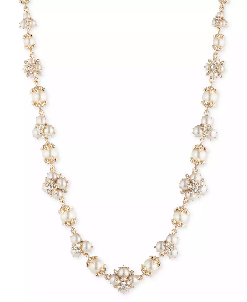MARCHESA Gold-Tone Crystal & Imitation Pearl Collar Necklace, 16" + 3" extender
