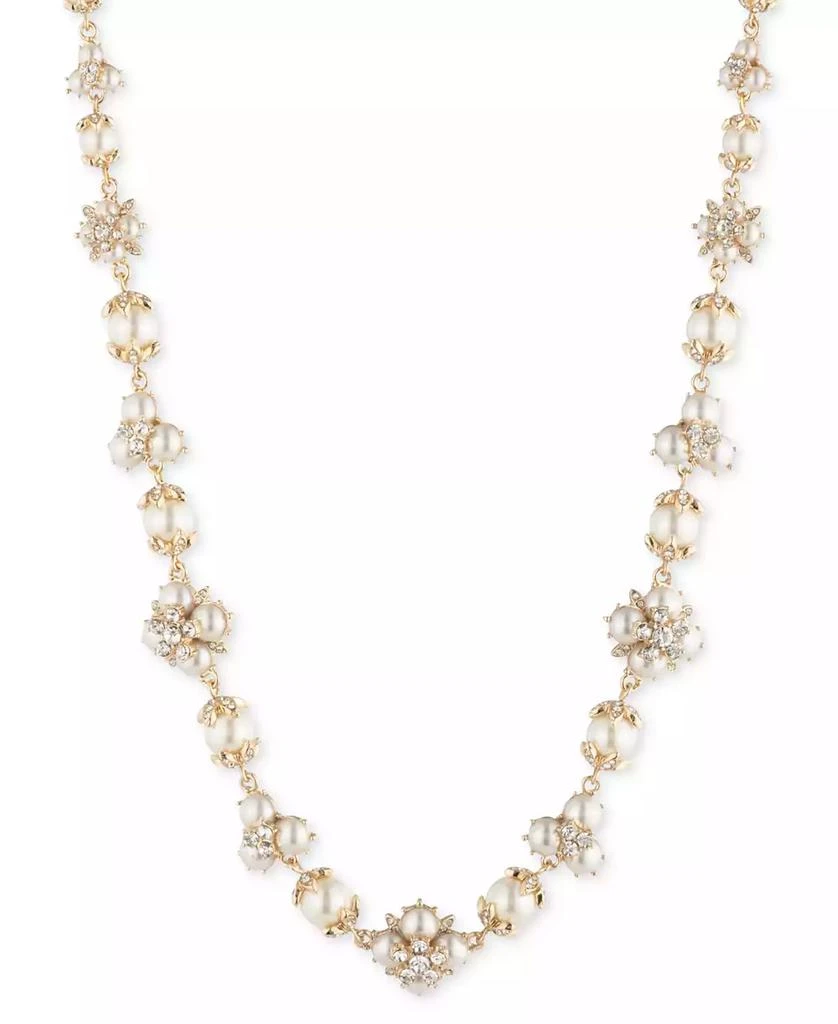 MARCHESA Gold-Tone Crystal & Imitation Pearl Collar Necklace, 16" + 3" extender 1