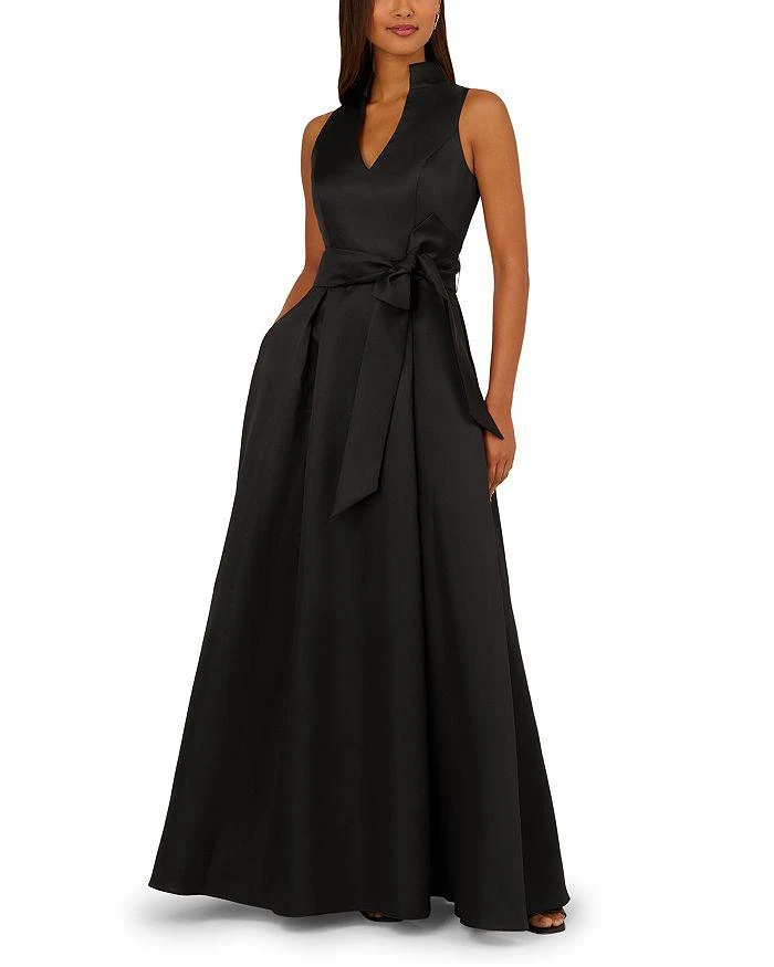 adrianna papell women's metallic ruffled faux-wrap dress Draped Metallic Foil Long Dress In Navy, Navy / Regular / 4