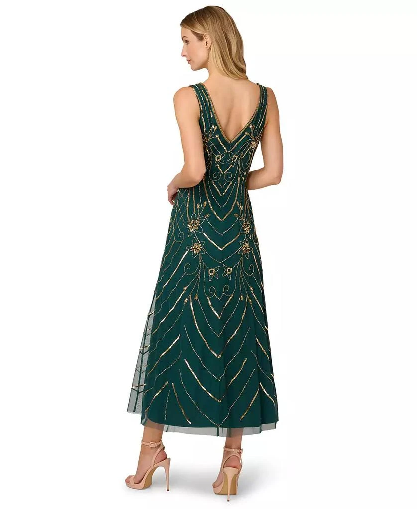 Adrianna Papell Green Studio Beaded Mesh Dress US 12 Womens