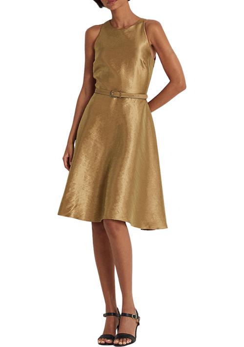 Lauren Ralph Lauren Ralph Lauren Metallic Twill Belted Cocktail Dress
