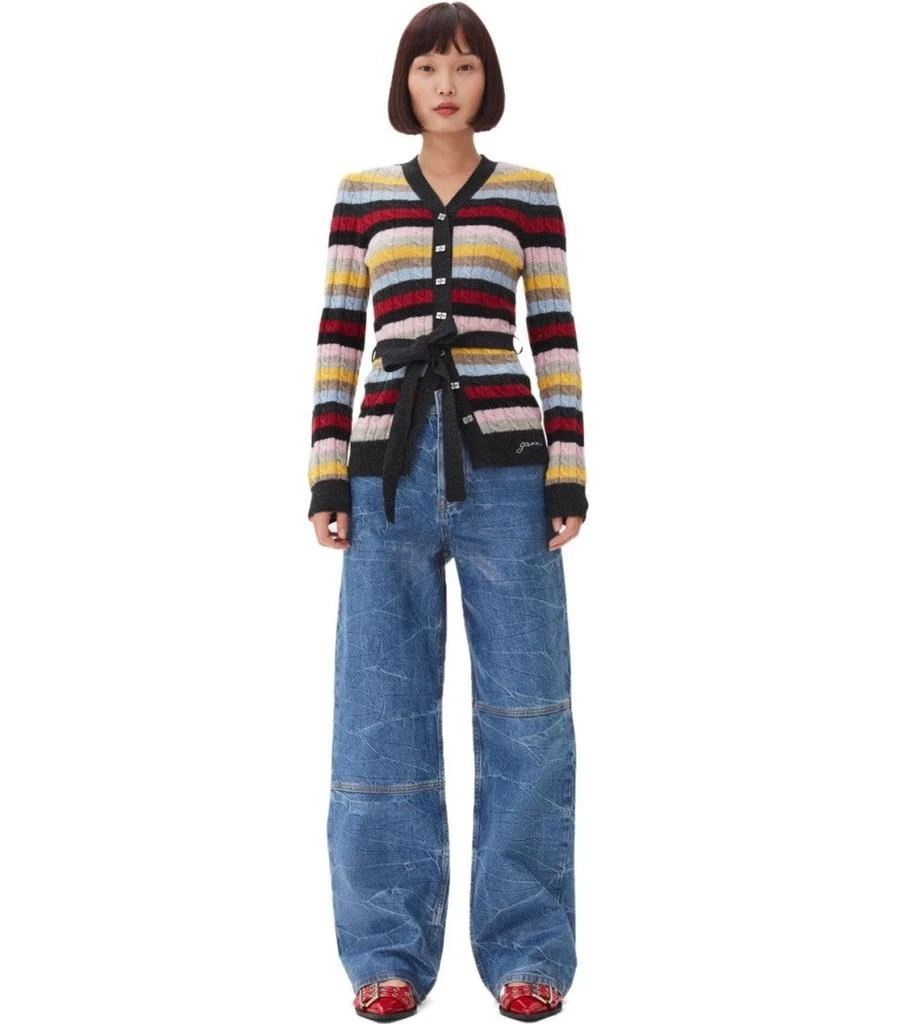 Ganni Multicolor Striped Cardigan With Belt 2