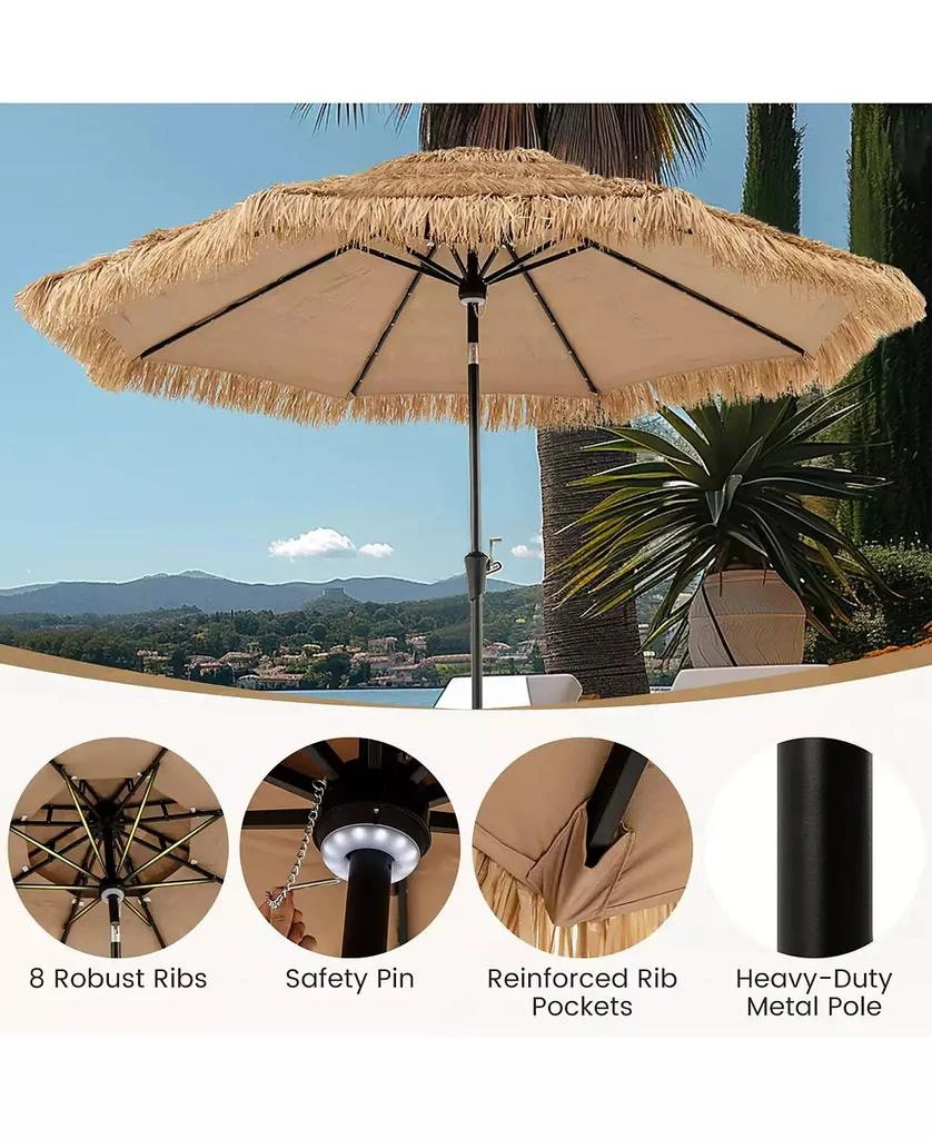 Gymax 10 FT Hula Thatched Tiki Umbrella 2-Tier Hawaiian Style Solar Patio Umbrella 7