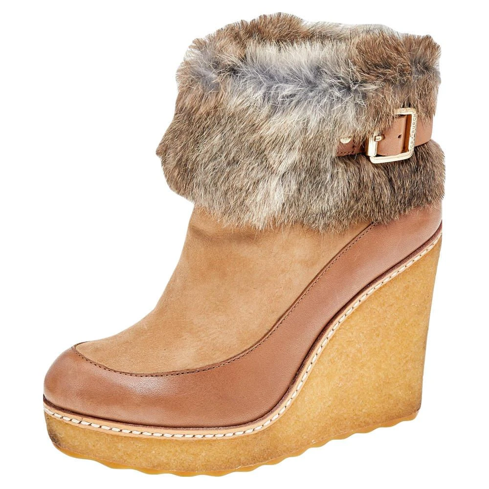 Tory Burch Tory Burch Tan Leather, Suede And Fur Wedge Ankle Boots Size 37 1