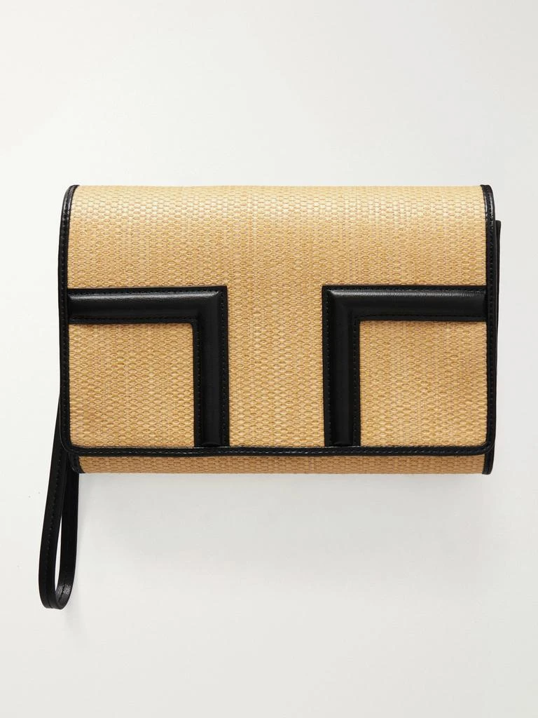 Totême Travel Leather-trimmed Raffia Shoulder Bag - Beige