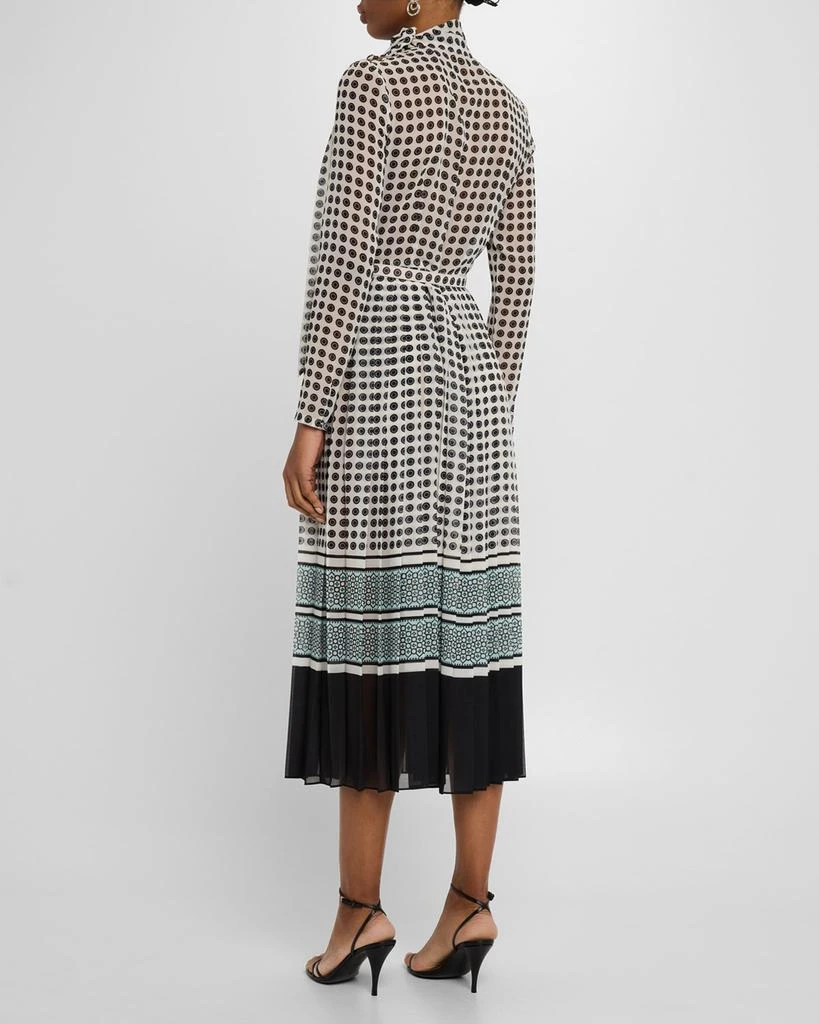 Monique Lhuillier Scarf-Neck Pleated Midi Day Dress With Belt 3