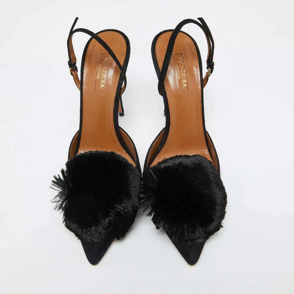 Aquazzura Aquazzura Black Suede Powder Puff Pointed Toe Slingback Sandals Size 40 3