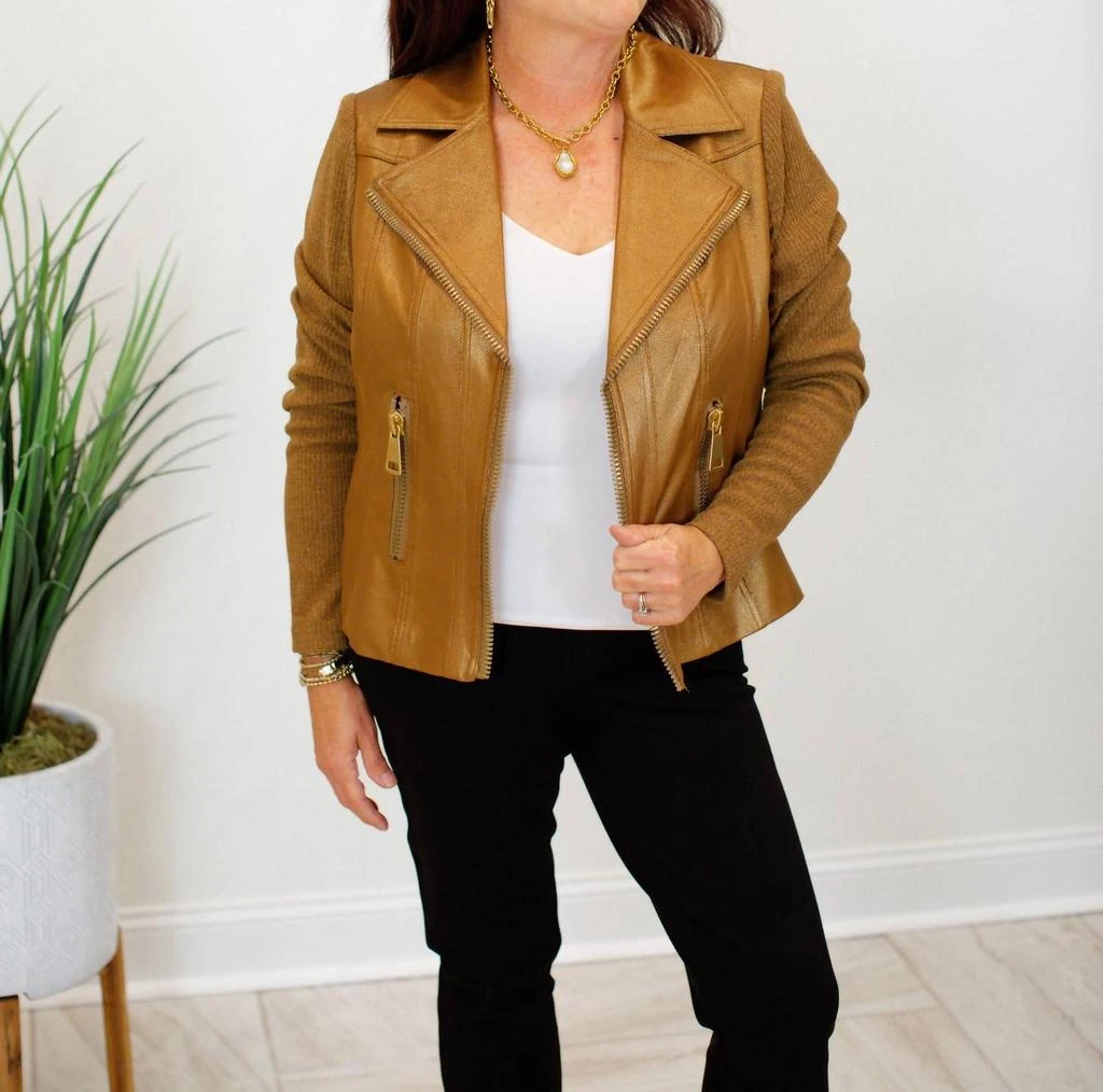 CHARLIE B Charlie B - Foil Leather And Rib Knit Combo Jacket