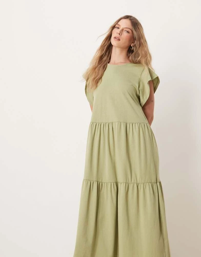 sage green midi dress with sleeves Green Abstract Midi Dress - Swirl Pattern Jersey - Size XL main image 1