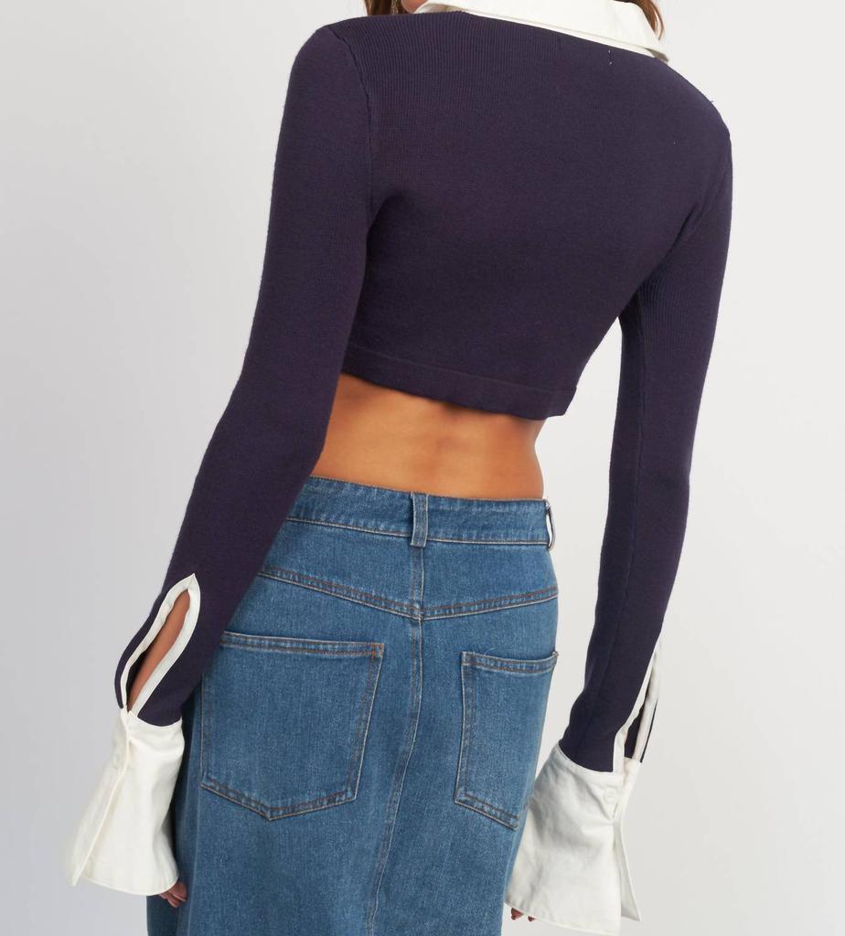 EMORY PARK Emory Park - Eastyn Mix Media Collar Crop Top