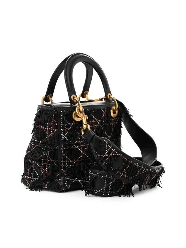 Dior Medium Lady Dior Cannage Embellished Leather Top Handle Bag 4
