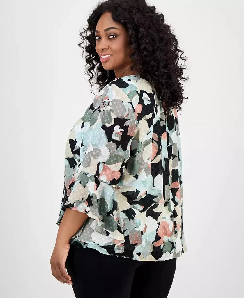 Kasper Plus Size Clip-Dot Ruffle-Sleeve Top 4