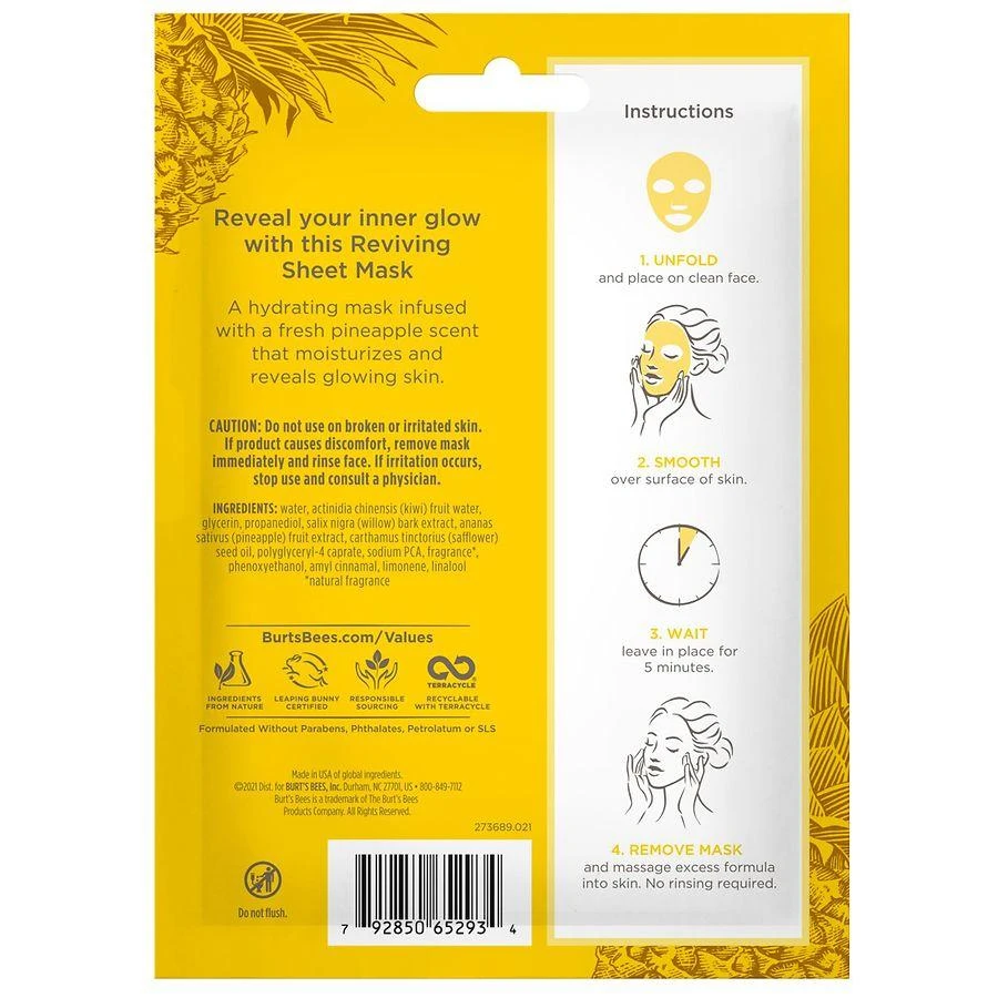 Burt's Bees Pineapple Reviving Single-Use Facial Sheet Mask 3