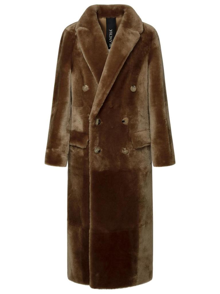 BLANCHA Blancha Long Brown Leather Fur Coat