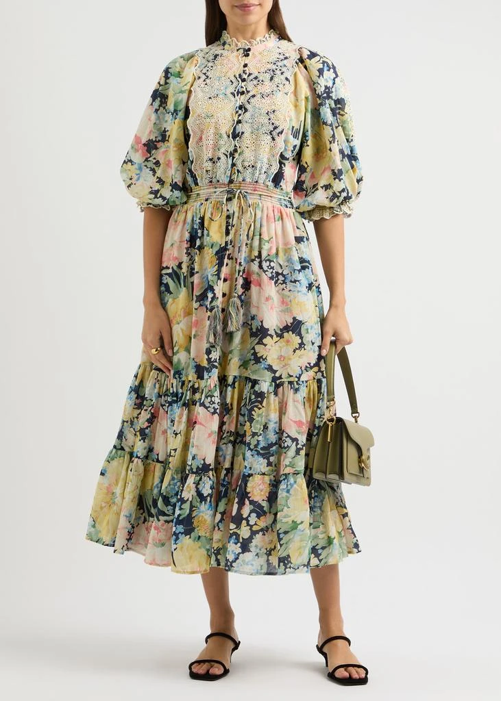 BYTIMO Floral-print embroidered cotton-blend midi dress 4