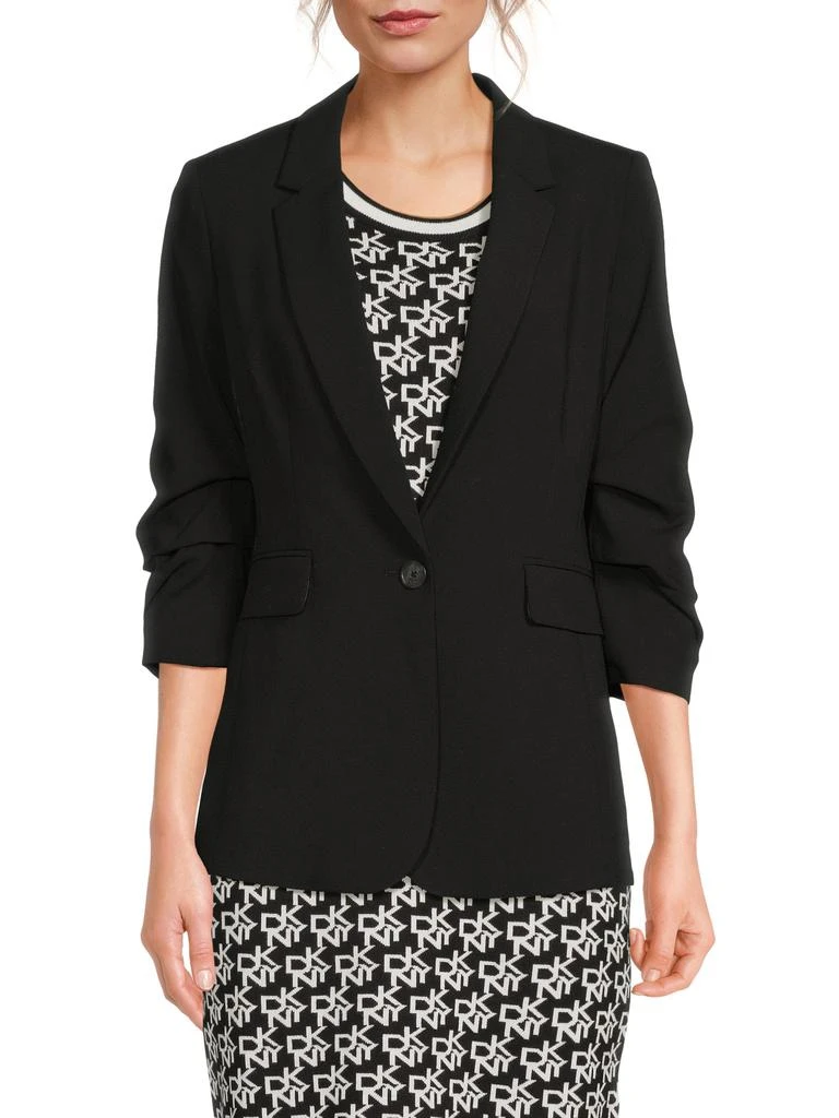DKNY Ruched Sleeve Single-Breasted Blazer