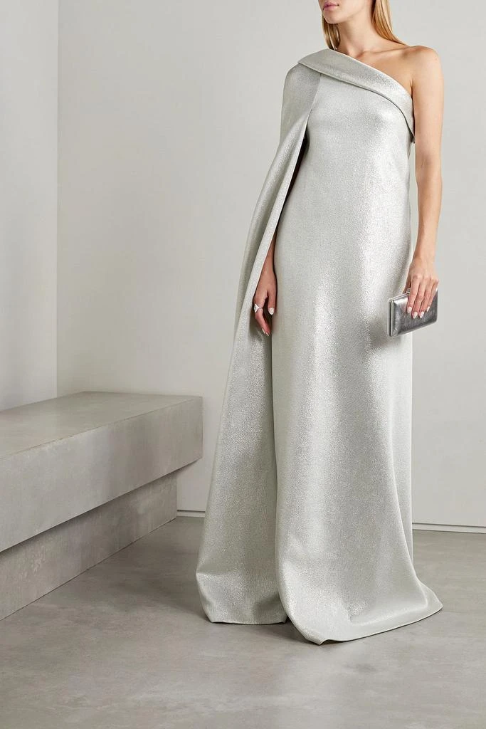 REEM ACRA One-shoulder cotton-blend lamé gown 2