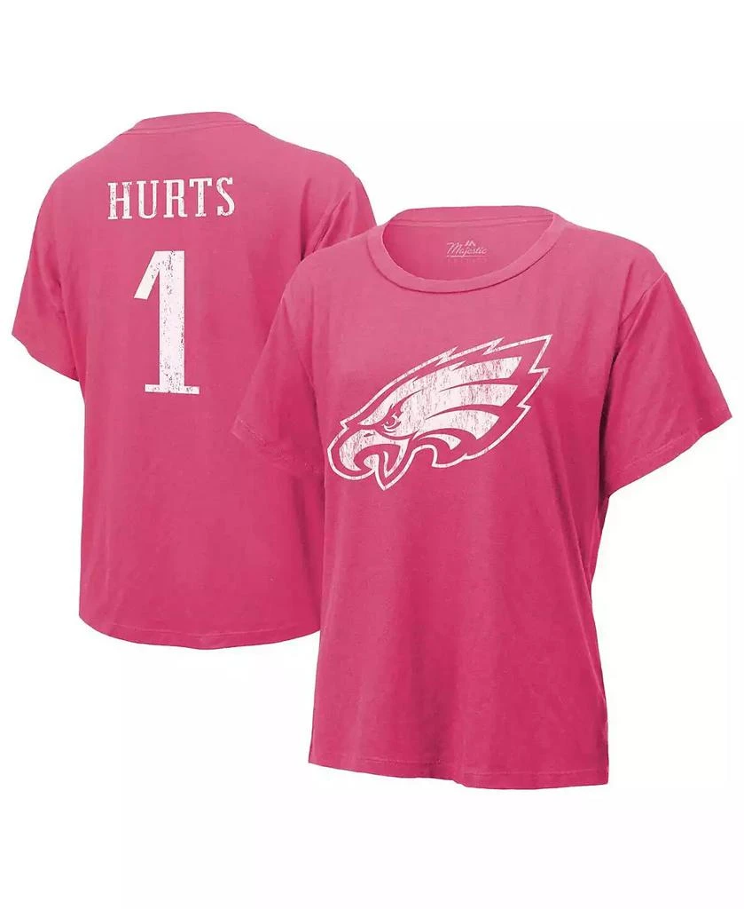Majestic Women's Jalen Hurts Pink Philadelphia Eagles Name Number T-Shirt 1