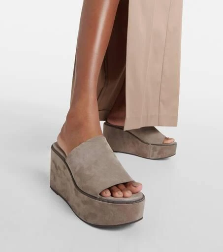 Brunello Cucinelli Suede platform slides 4