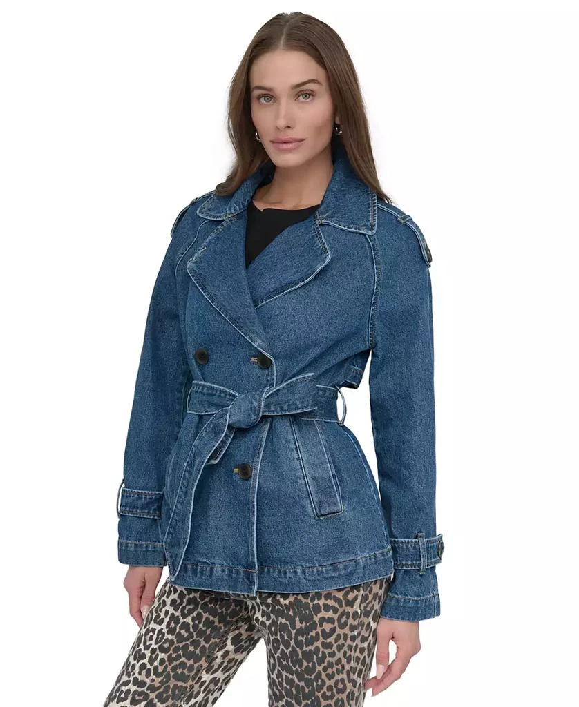 DKNY Women's Short Belted Double-Breasted Trench Coat 1