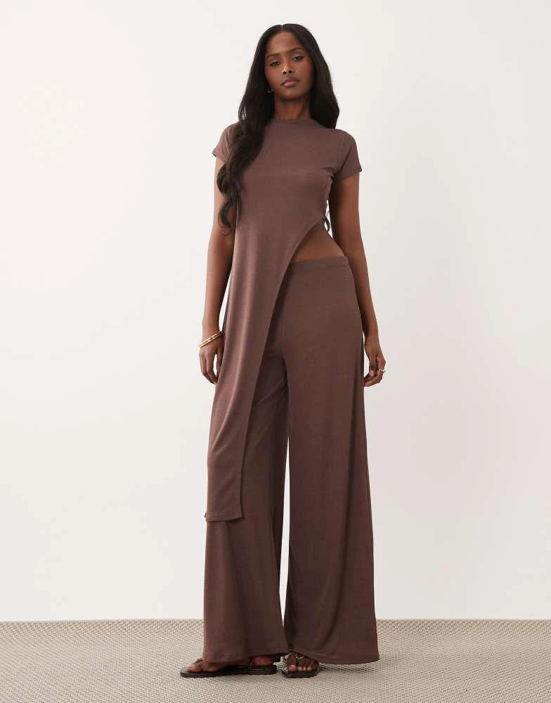 ASOS ASOS DESIGN sheer onion skin longline tunic top co-ord in chocolate