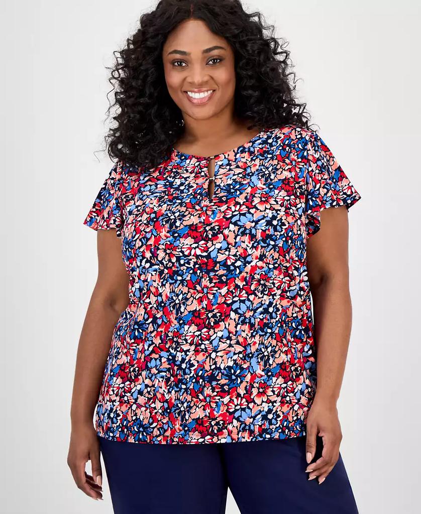 JONES NEW YORK Plus Size Printed Keyhole Top