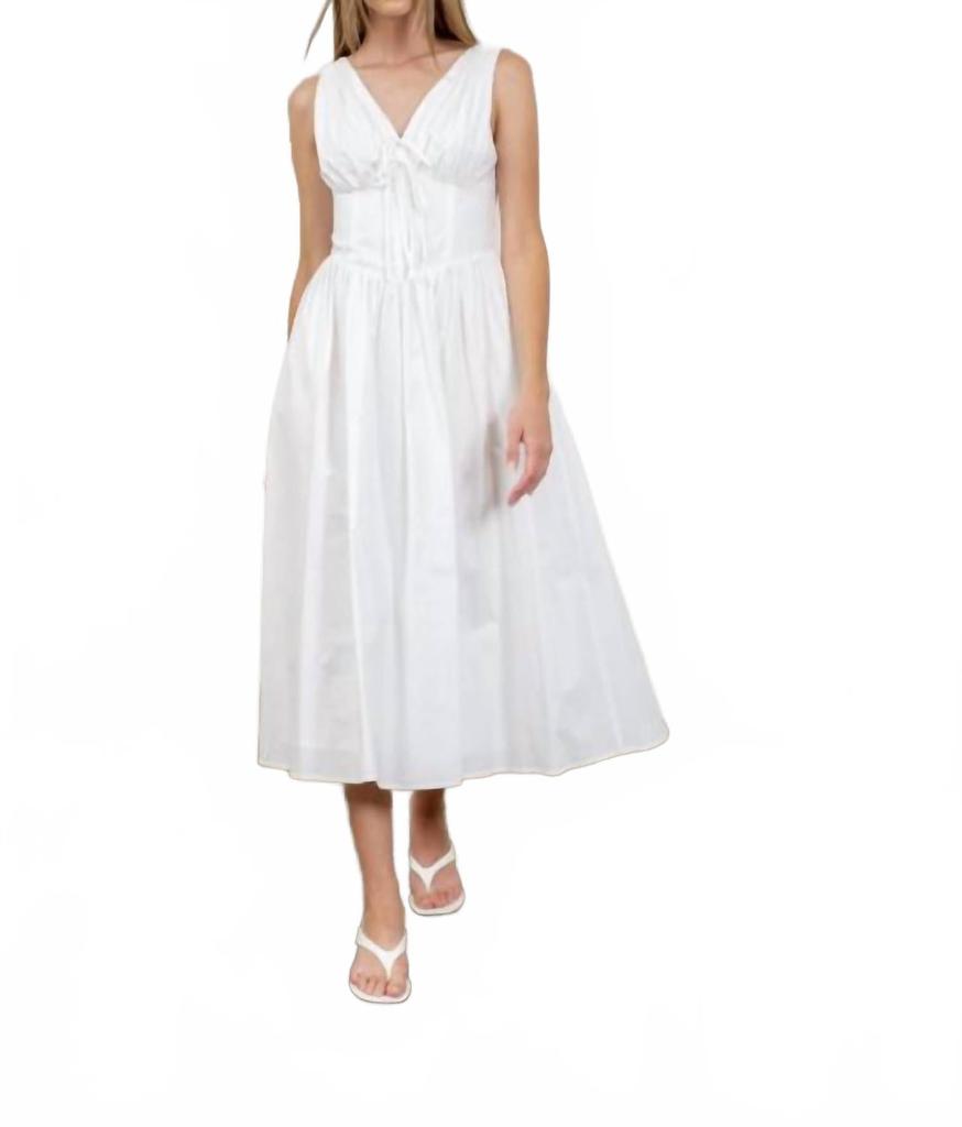 Moon River V-Neck Corset Midi Dress In White