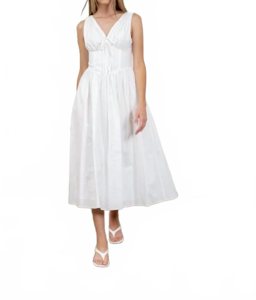 Moon River V-Neck Corset Midi Dress In White 1
