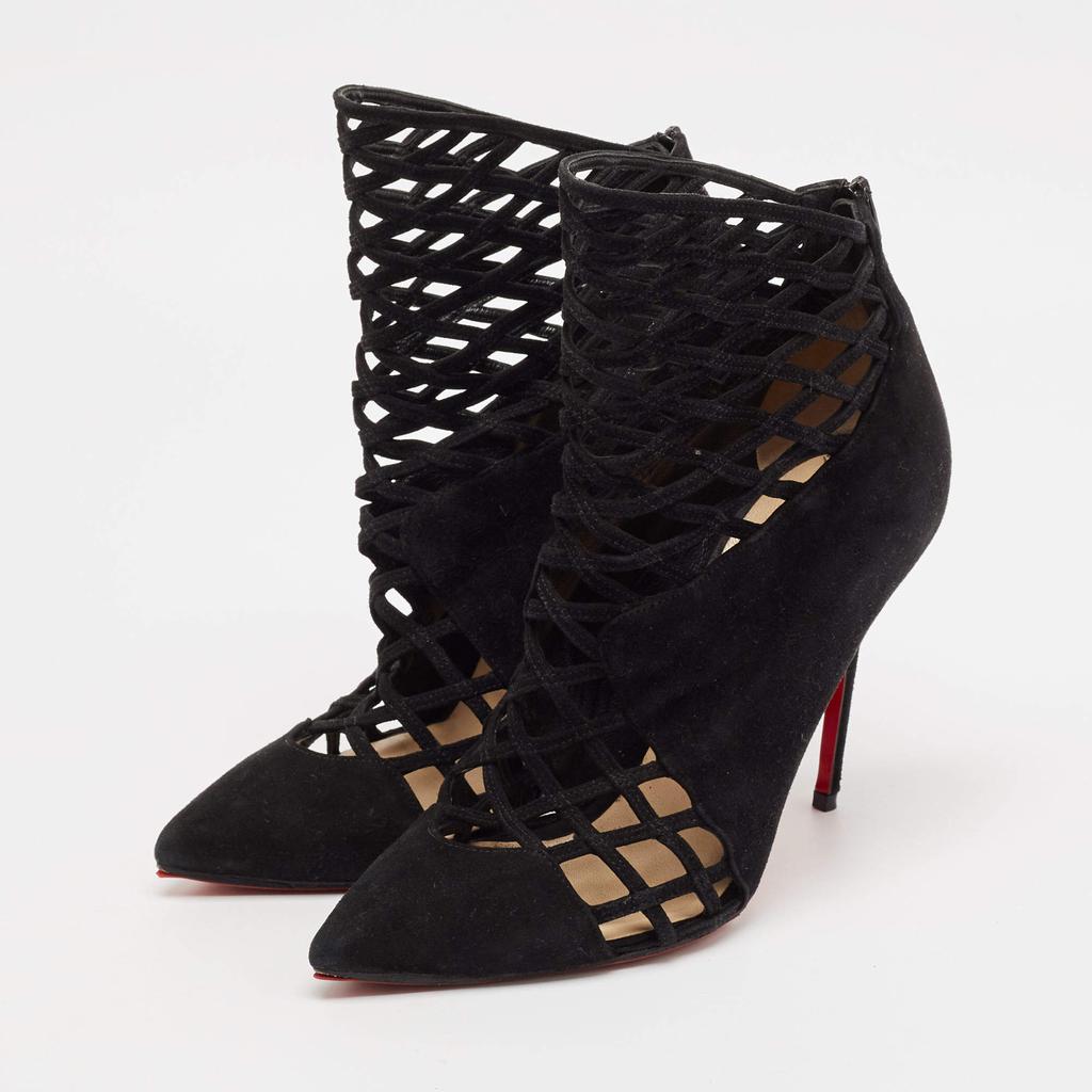 Christian Louboutin Christian Louboutin Black Suede Mrs Bouglione Ankle Length Boots Size 37