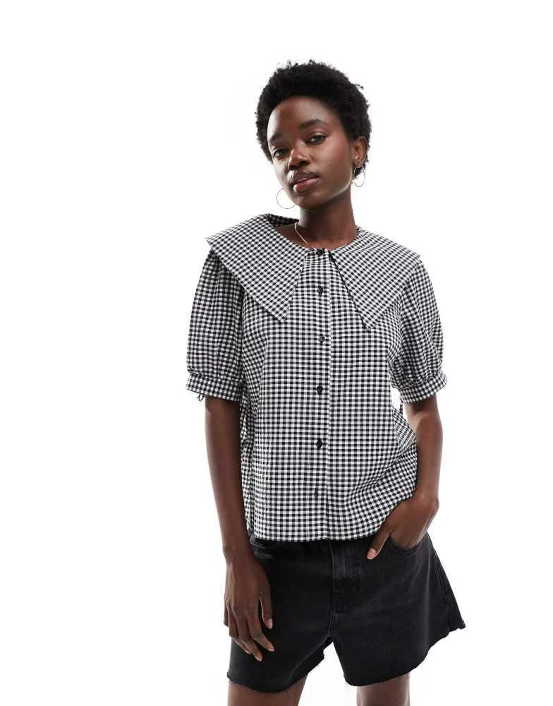 New Look New Look gingham collared shirt in black 4
