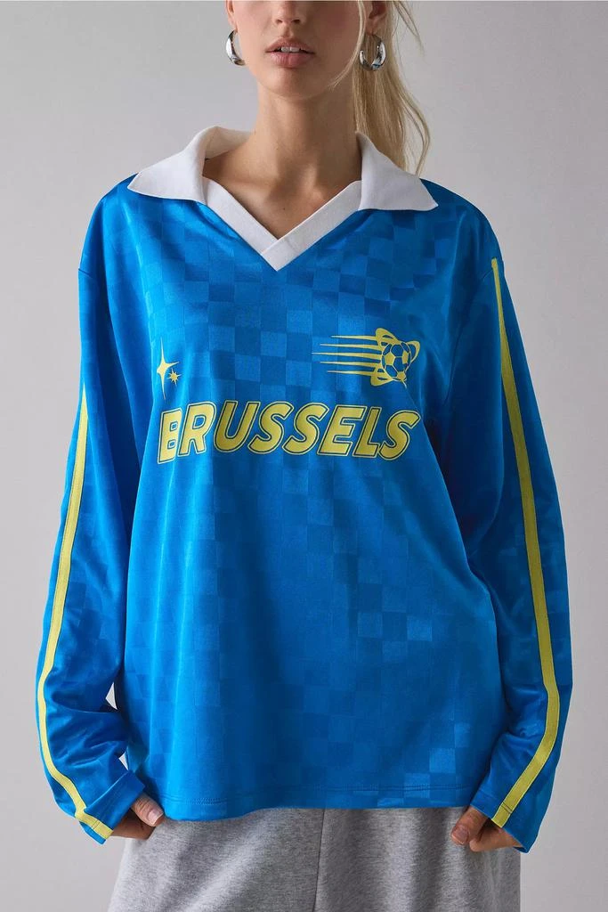 Shop BDG Kane Brussels Soccer Jersey Graphic Long Sleeve Tee on