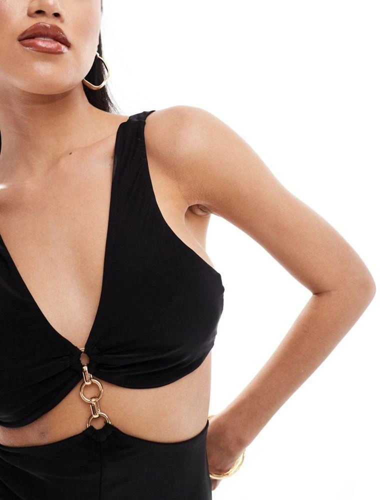 ASOS ASOS DESIGN trim detail halter cross back jumpsuit in black 2