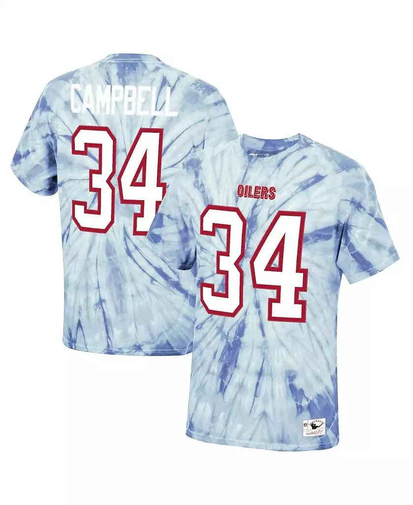 Mitchell & Ness Men's Earl Campbell Light Blue Houston Oilers Tie-Dye Retired Player Name and Number T-shirt 1