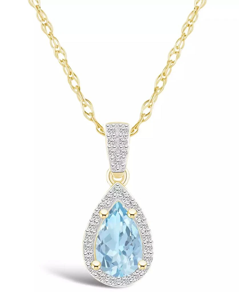 Macy's Lab Grown Spinel Aquamarine (7/8 ct. t.w.) and Lab Grown Sapphire (1/6 ct. t.w.) Halo Pendant Necklace in 10K Yellow Gold 1