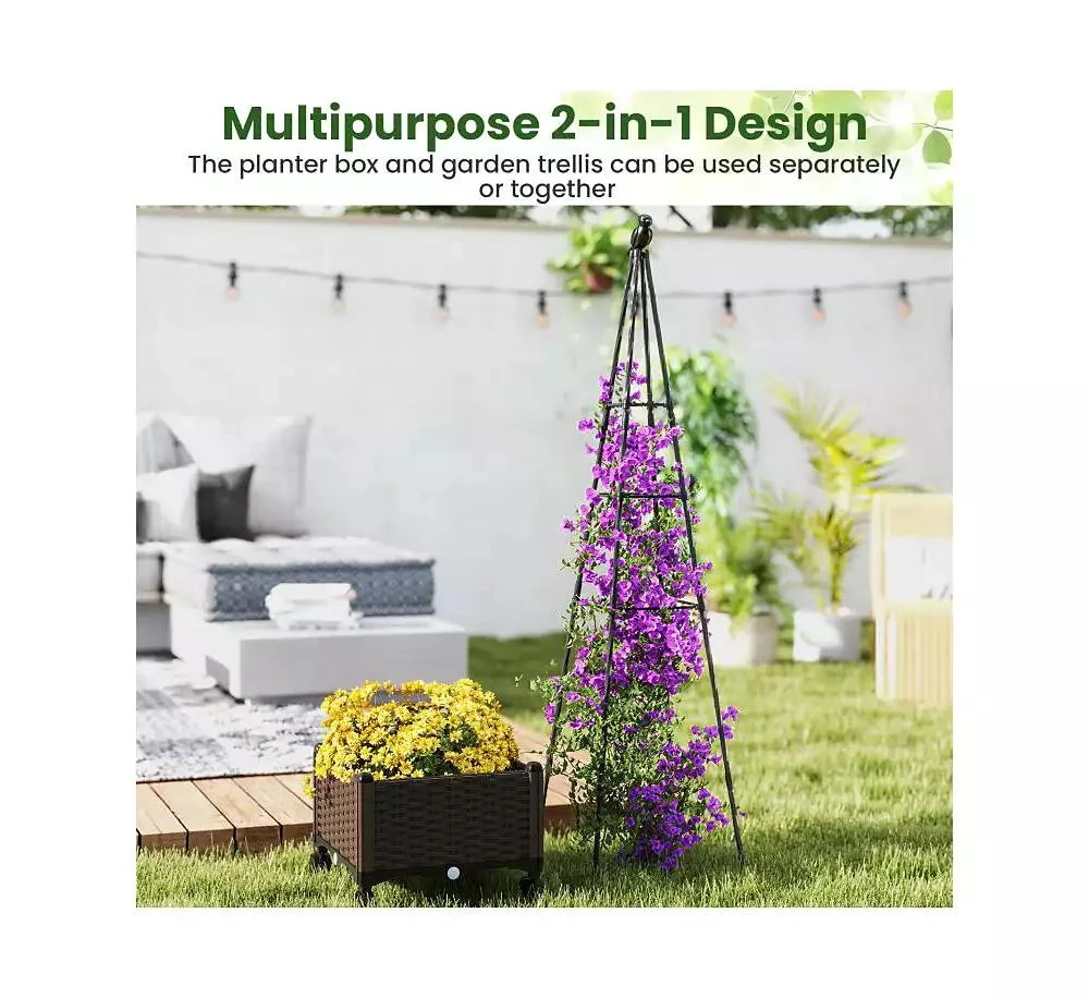 Slickblue Raised Garden Bed Adjustable with Plant Box and Trellis with Lockable Wheels 4