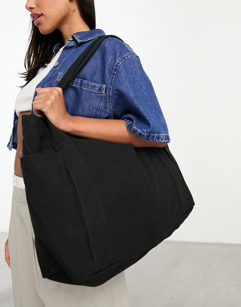 ASOS ASOS DESIGN oversized heavyweight canvas tote bag in black 3