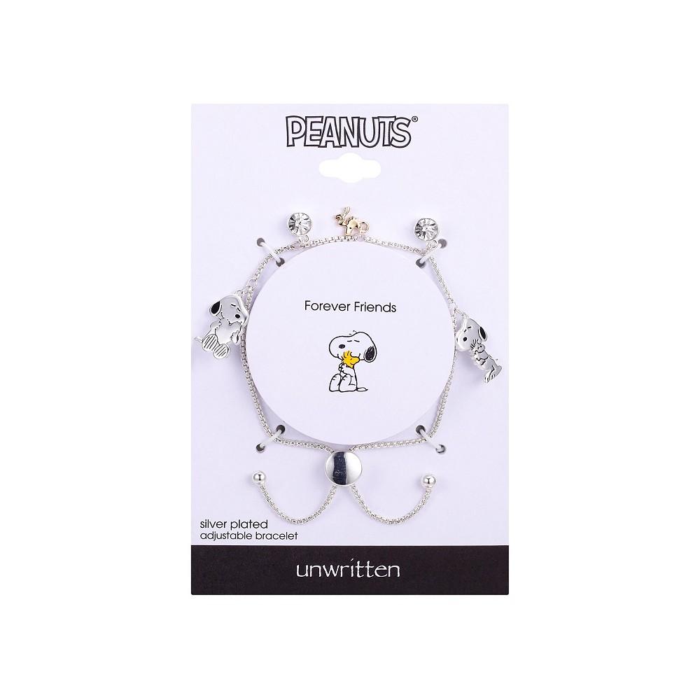 Peanuts "Snoopy" and "Woodstock" Crystal Adjustable Bolo Silver Plated Bracelet, Created for Macy's