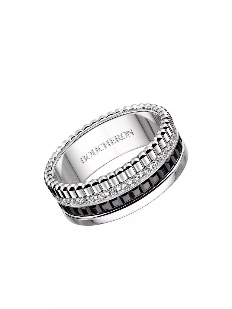 Boucheron Quatre Black Edition 18K White Gold, 0.25 TCW Diamond & PVD Ring