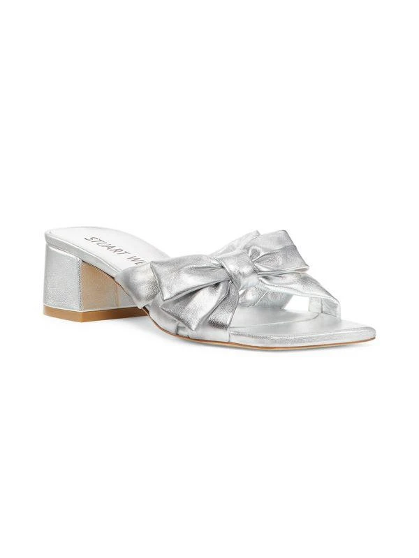 Stuart Weitzman Sofia 45MM Bow Leather Block Heel Sandals 2