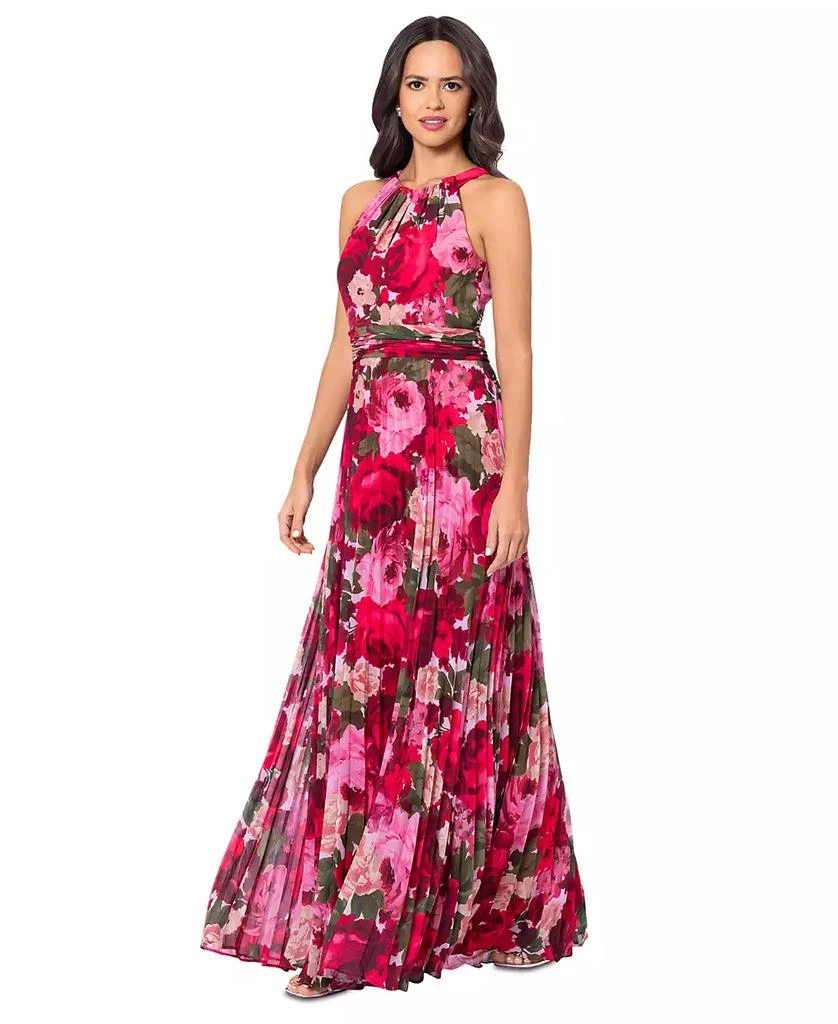 XSCAPE Women's Pleated Floral Chiffon Halter Dress 2