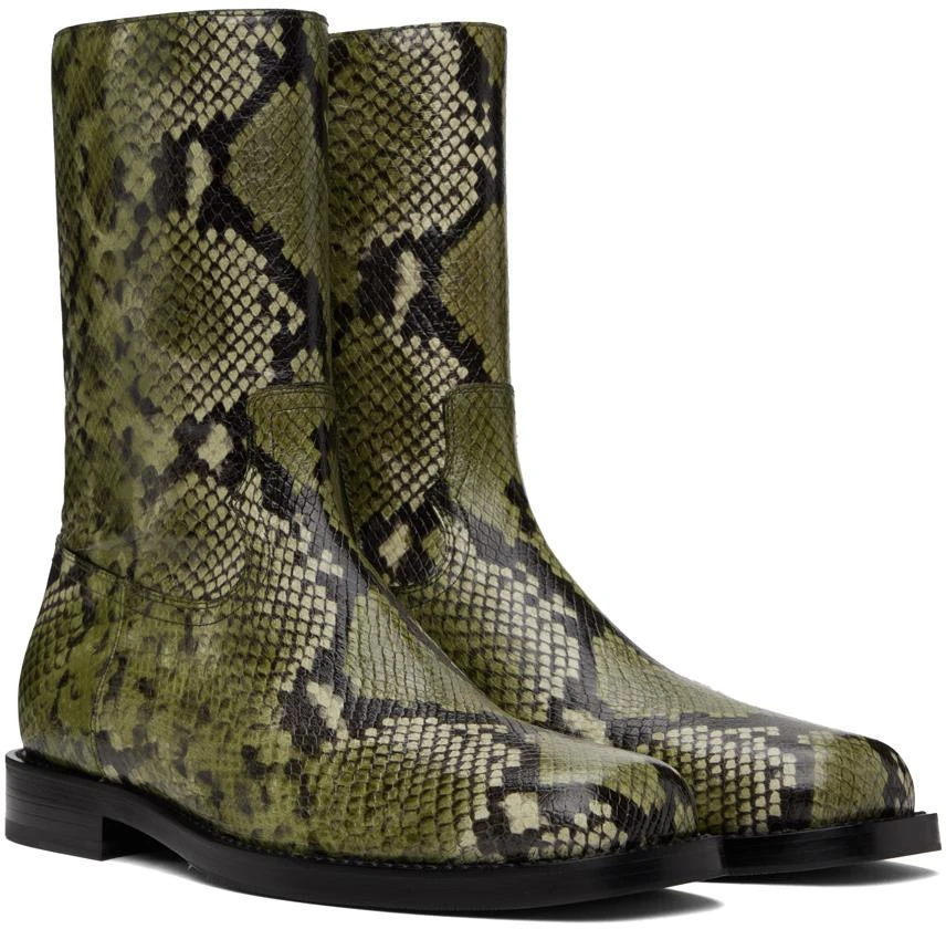 Dries Van Noten Green Snake-Embossed Leather Boots 4
